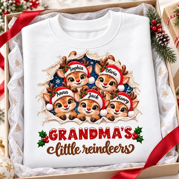 Personalized Classic Tee, Cute Reindeer Peeking Through Snow, Unique Christmas Gift for Grandma
