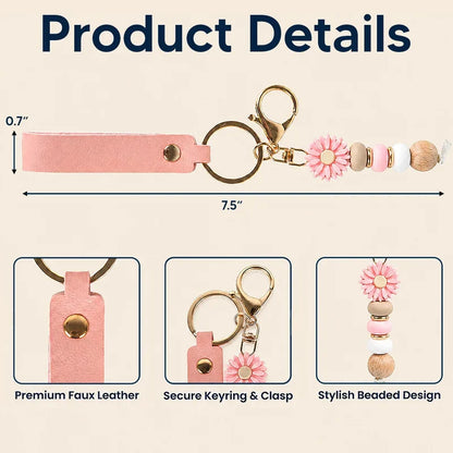 PU Leather Daisy Keychain, Personalized Pastel Floral Keepsake, Creative Gift for Mom, Sister or Friend