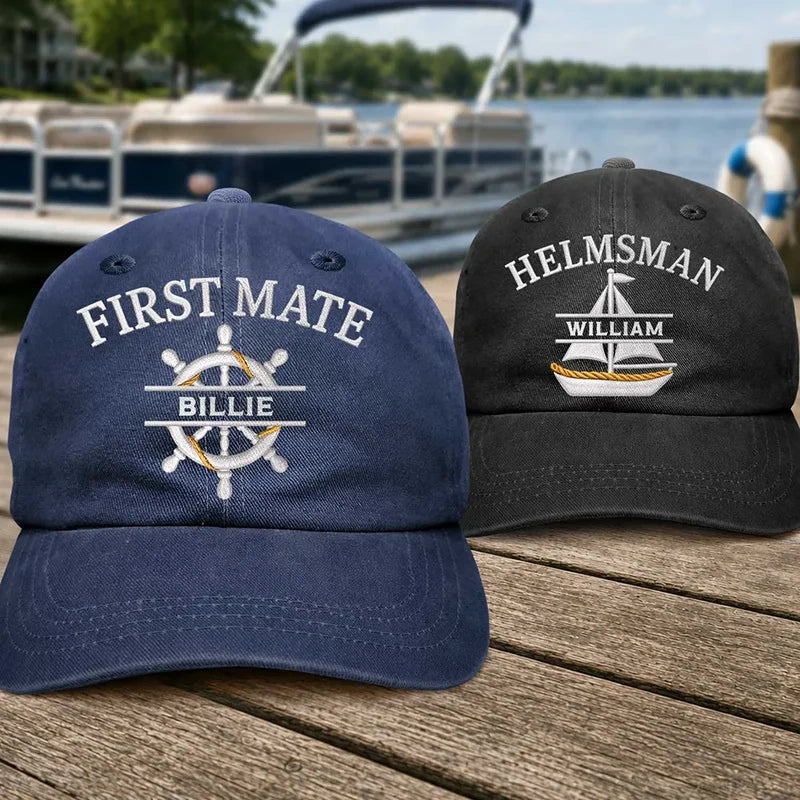 Personalized Washed Cotton Cap, Captain Anchor Design Worn at a Marina, Unique Sailing Gift for Boaters