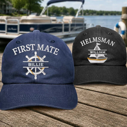 Personalized Washed Cotton Cap, Captain Anchor Design Worn at a Marina, Unique Sailing Gift for Boaters