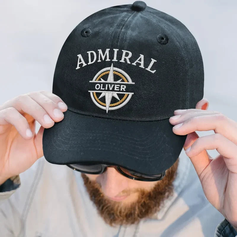 Personalized Washed Cotton Cap, Captain Anchor Design Worn at a Marina, Unique Sailing Gift for Boaters