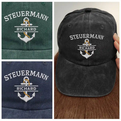 Personalized Washed Cotton Cap, Captain Anchor Design Worn at a Marina, Unique Sailing Gift for Boaters