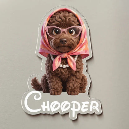 Personalized Acrylic Magnet, Pet Parent Hugging a Cat and Pets in Playful Outfits, Unique Gift for Pet Lovers