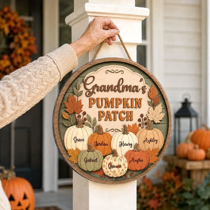Personalized Wooden Sign, Grandma's Pumpkin Patch Autumn Porch Decor, Unique Gift for Grandma