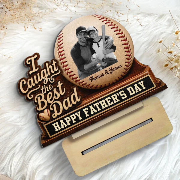 Personalized 2-Layer Wooden Plaque, Baseball Dad Photo Display, Unique Gift for Father's Day