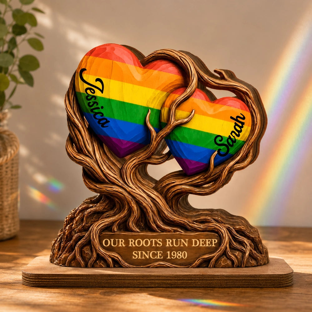 Personalized 2-Layer Wooden Plaque With Heart Tree, Our Roots Run Deep, Unique Gift For Couple