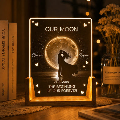 Custom LED Light Frame with Our Moon Quote, Soft Glow Creative Gift for Partner & Anniversary Memory