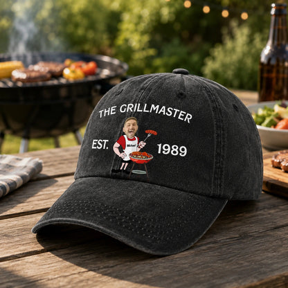 Custom Washed Denim Baseball Cap for Grillmaster Dad, Creative Gift for Backyard Cookout Memories