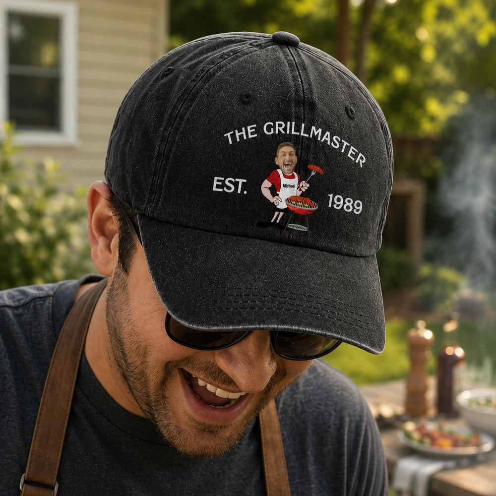 Custom Washed Denim Baseball Cap for Grillmaster Dad, Creative Gift for Backyard Cookout Memories