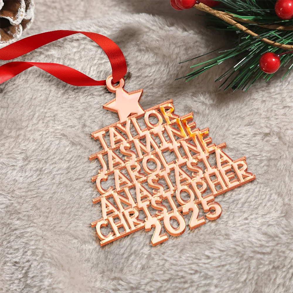 Christmas,Gift For Bestie,Family,Gifts For Colleagues,Happy - Christmas Tree Family Bestie Coworker Custom Name - Personalized DIY Mirror Acrylic Ornament