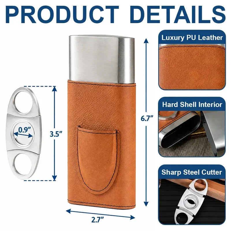 Leather Cigar Case, Cigars and Bourbon Humor in Warm Brown, Unique Personalized Gift for Him