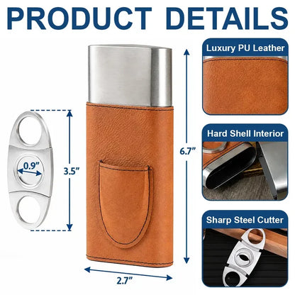 Leather Cigar Case, Cigars and Bourbon Humor in Warm Brown, Unique Personalized Gift for Him