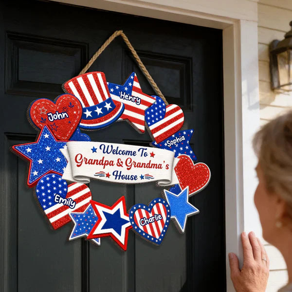 Personalized Wooden Sign, Patriotic 4th of July Porch Decor, Unique Gift for Grandparents
