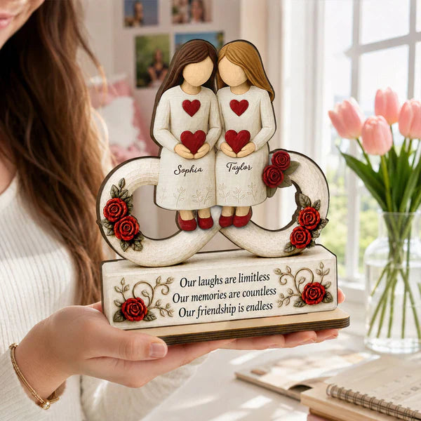 Personalized 2-Layer Wooden Plaque with Endless Friendship Quote & Roses, Creative Gift for Friend Display