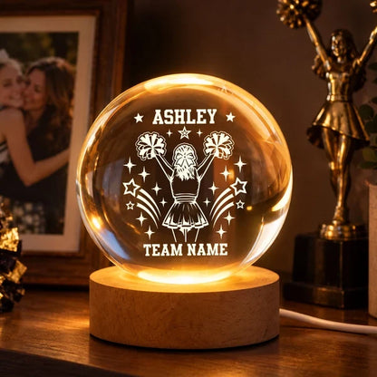 Personalized Globe Lamp with Cheerleader Raising Pom-Poms and Stars, Creative Gift for Daughter