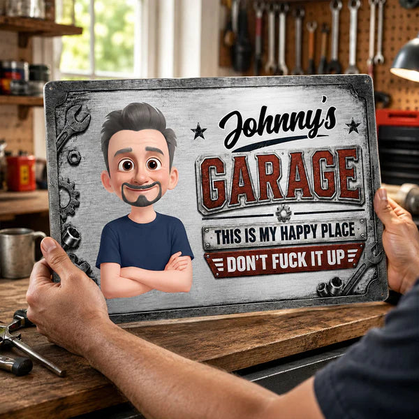 Rectangular Iron Sign, Personalized This Is My Happy Place Garage Decor, Creative Gift for Mechanic