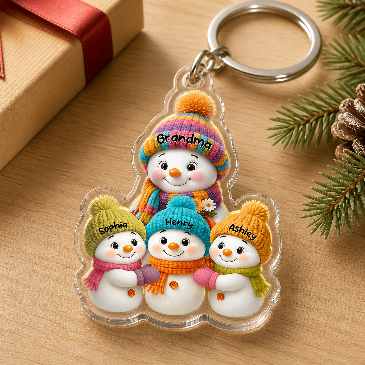 Personalized Classic Tee, Colorful Grandma Snowman Family Gathered Together, Unique Christmas Gift for Grandma