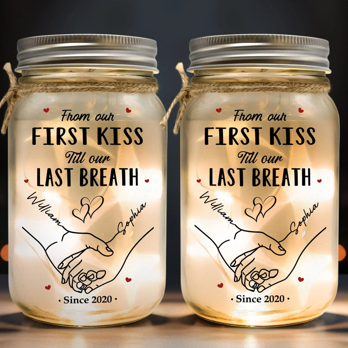Personalized Glass Mason Jar Light Holding Hands Love Quote Decor - Unique Romantic Gift for Couples