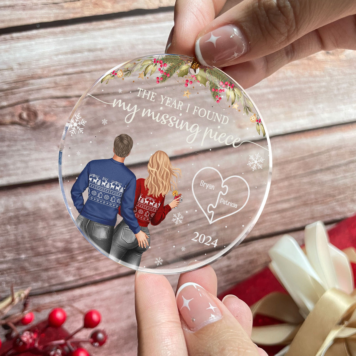 Personalized Acrylic Ornament for Couple, The Year I Found My Missing Piece Christmas Tree Decor, Unique Gift