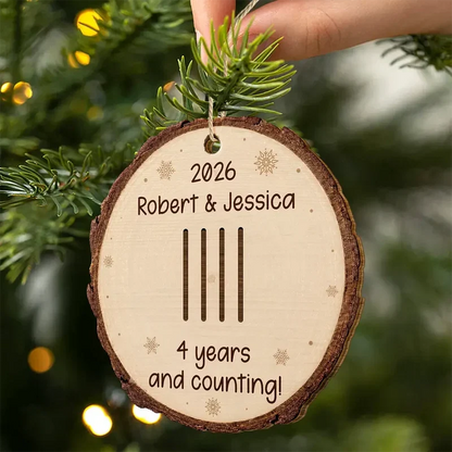Personalized Wooden Ornament, Custom Couple Anniversary Tally Marks, Rustic Snowflake Unique Gift