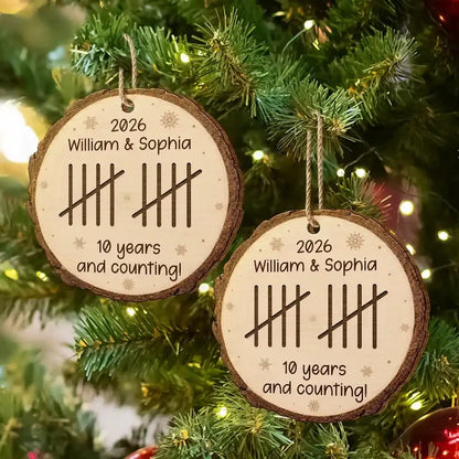 Personalized Wooden Ornament, Custom Couple Anniversary Tally Marks, Rustic Snowflake Unique Gift
