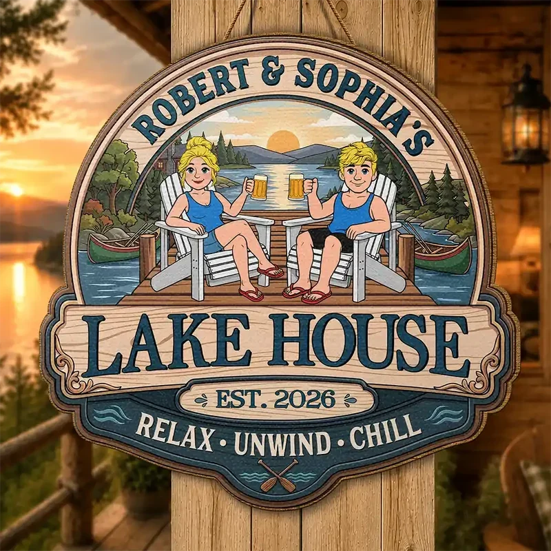 Personalized Wooden Sign, Relax Unwind Chill Sunset Lake Scene, Creative Gift for Couples