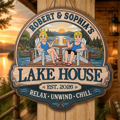 Personalized Wooden Sign, Relax Unwind Chill Sunset Lake Scene, Creative Gift for Couples