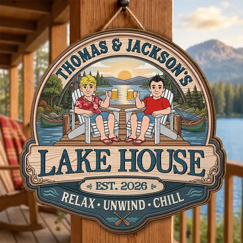 Personalized Wooden Sign, Relax Unwind Chill Sunset Lake Scene, Creative Gift for Couples