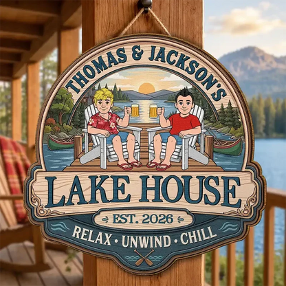 Personalized Wooden Sign, Relax Unwind Chill Sunset Lake Scene, Creative Gift for Couples