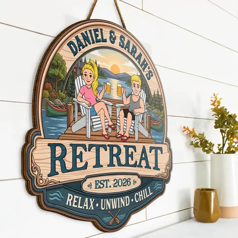 Personalized Wooden Sign, Relax Unwind Chill Sunset Lake Scene, Creative Gift for Couples