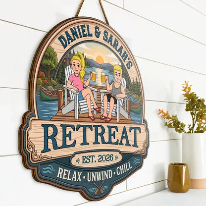 Personalized Wooden Sign, Relax Unwind Chill Sunset Lake Scene, Creative Gift for Couples