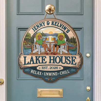 Personalized Wooden Sign, Relax Unwind Chill Sunset Lake Scene, Creative Gift for Couples