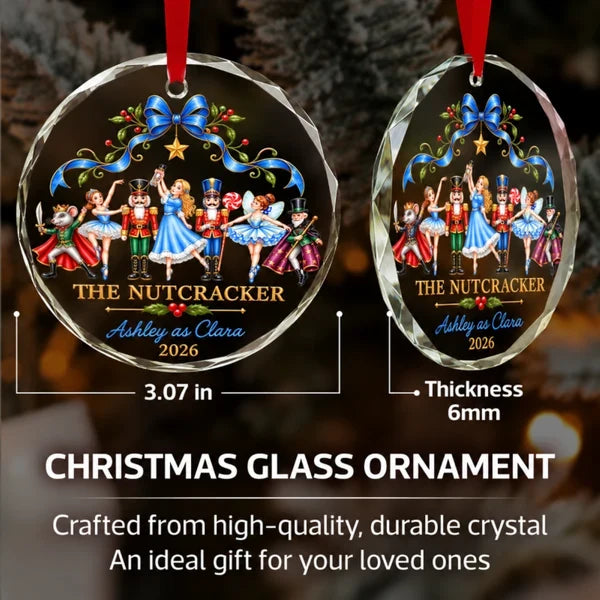 Personalized Nutcracker Crystal Ornament, Ballet Dancers Beneath a Blue Bow, Unique Christmas Gift for Dancers