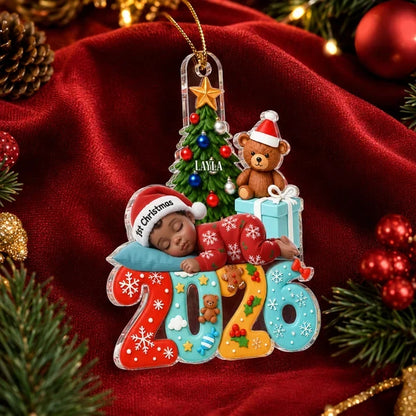 Personalized Acrylic Ornament with Sleeping Baby and Christmas Tree, Unique Christmas Gift for New Parents