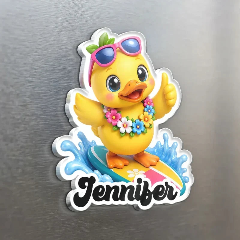 Personalized Acrylic Magnet with Cute Cruise Duck Art, Creative Gift for Family & Friends
