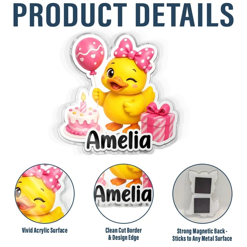 Personalized Acrylic Magnet with Cute Cruise Duck Art, Creative Gift for Family & Friends