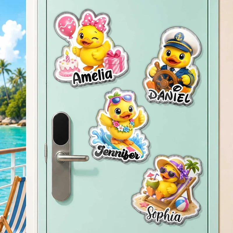 Personalized Acrylic Magnet with Cute Cruise Duck Art, Creative Gift for Family & Friends