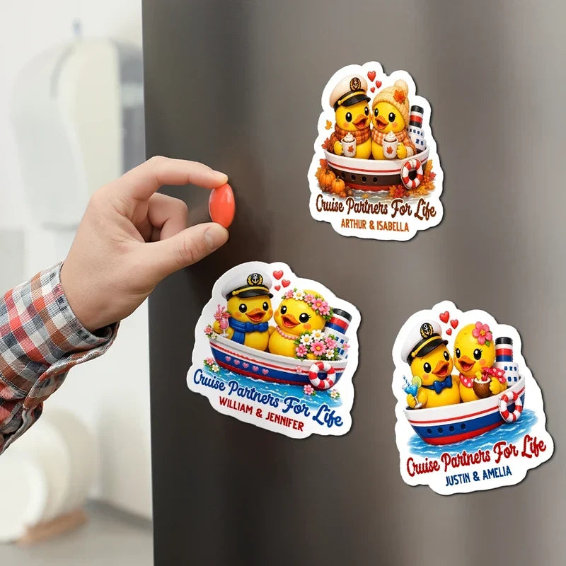 Custom Cruise Partners For Life Acrylic Magnet, Nautical Duck Couple Unique Gift for Partners