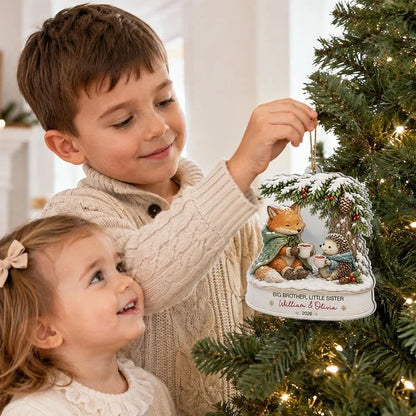 Big Brother Little Sister Acrylic Ornament, Sharing Cocoa in a Cozy Winter Scene, Personalized Creative Gift