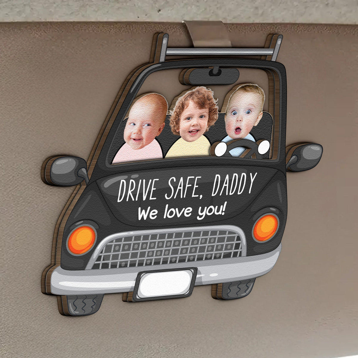 To Dad, With Love – Personalized Drive Safe Car Visor Clip with Kids – Heartfelt Gift from Family