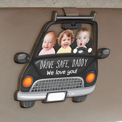 To Dad, With Love – Personalized Drive Safe Car Visor Clip with Kids – Heartfelt Gift from Family