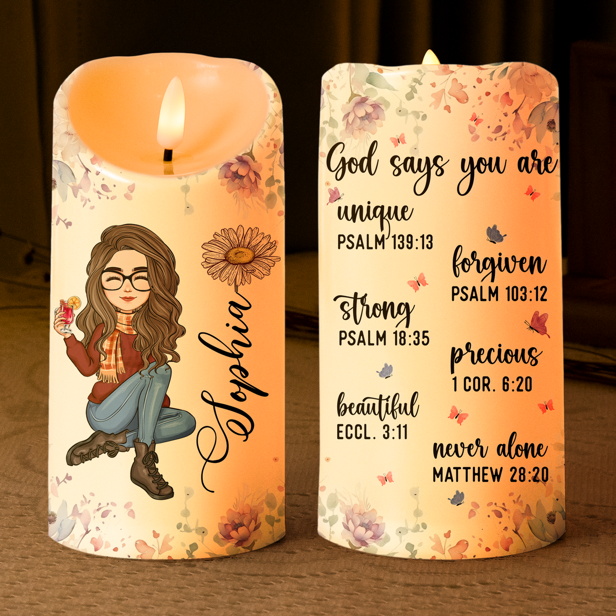 Personalized Flameless LED Candle with Bible Verses, Heartwarming Gift for Family and Friends