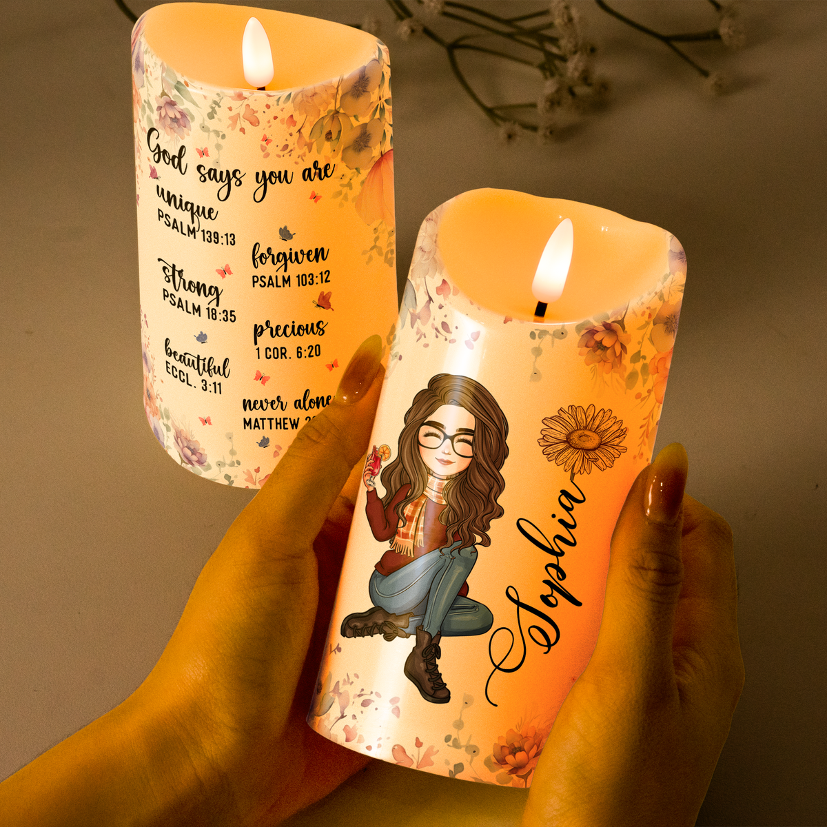 Personalized Flameless LED Candle with Bible Verses, Heartwarming Gift for Family and Friends