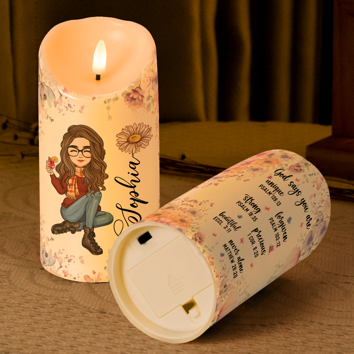 Personalized Flameless LED Candle with Bible Verses, Heartwarming Gift for Family and Friends