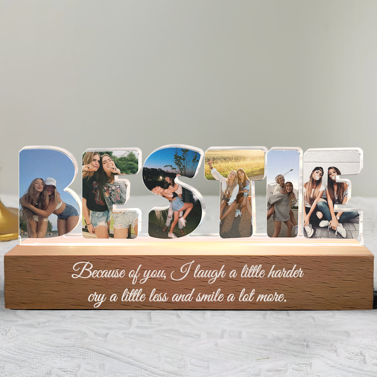 Custom Friendship Shaped Acrylic Block LED Plaque Night Light Gift, Multiple Roles To Choose From