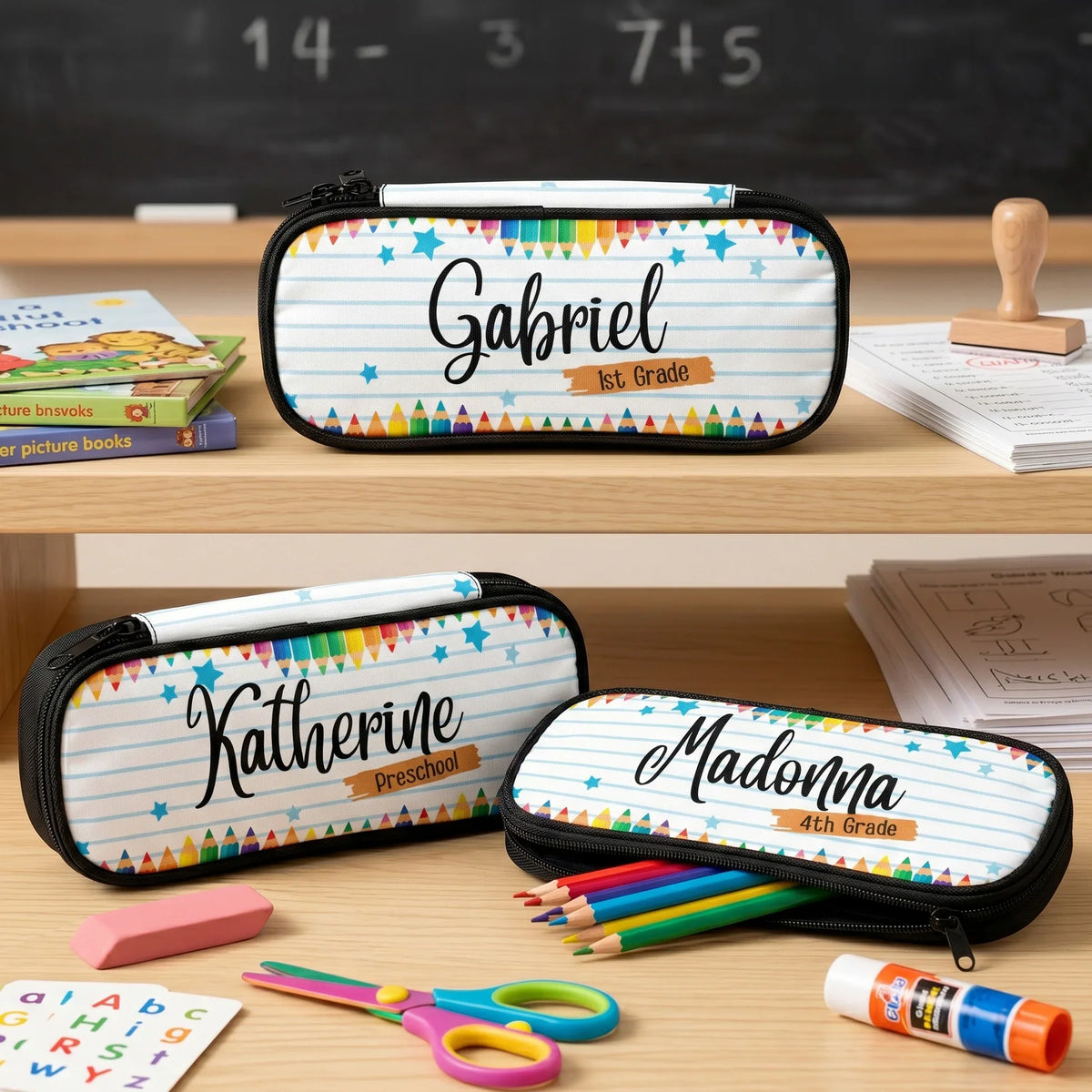 Personalized Pencil Case, Colorful School Design, Unique Back To School Gift For Kids