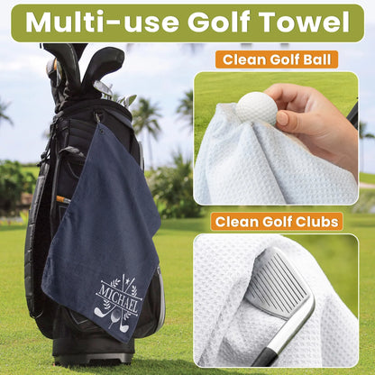Personalized Waffle Weave Golf Towel with Clubs & Ball, Unique Gift for Golfers & Dad