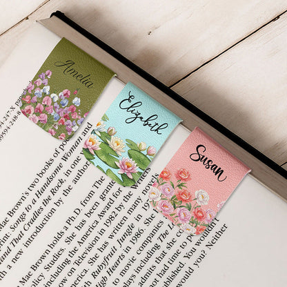 Personalized Leather Magnetic Bookmark with Birth Flower Design for Book Lovers - Unique Gift for Readers