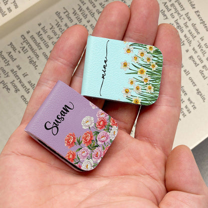 Personalized Leather Magnetic Bookmark with Birth Flower Design for Book Lovers - Unique Gift for Readers