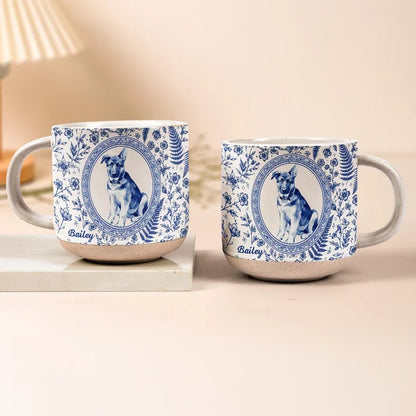 Custom Pet Portrait Pottery Mug with Seated Dog, Vintage Floral Keepsake, Creative Gift for Pet Owners
